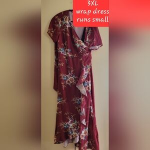 Burgundy Floral Wrap Dress